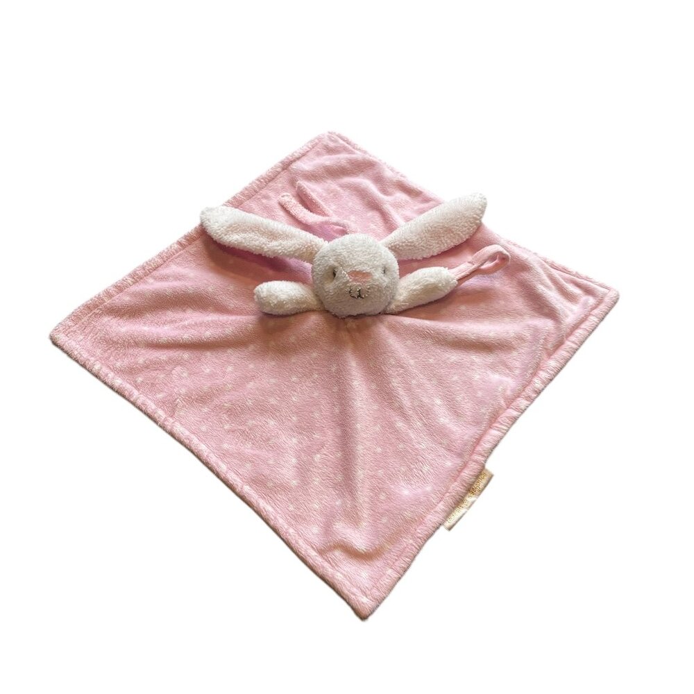 BLANKETS & BEYOND Security Blanket Plush Bunny Lovie Pink w White Polka Dots